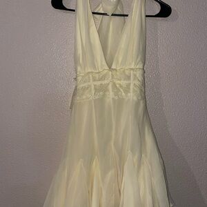 Chiffon Halter Midi Dress in Pale Yellow